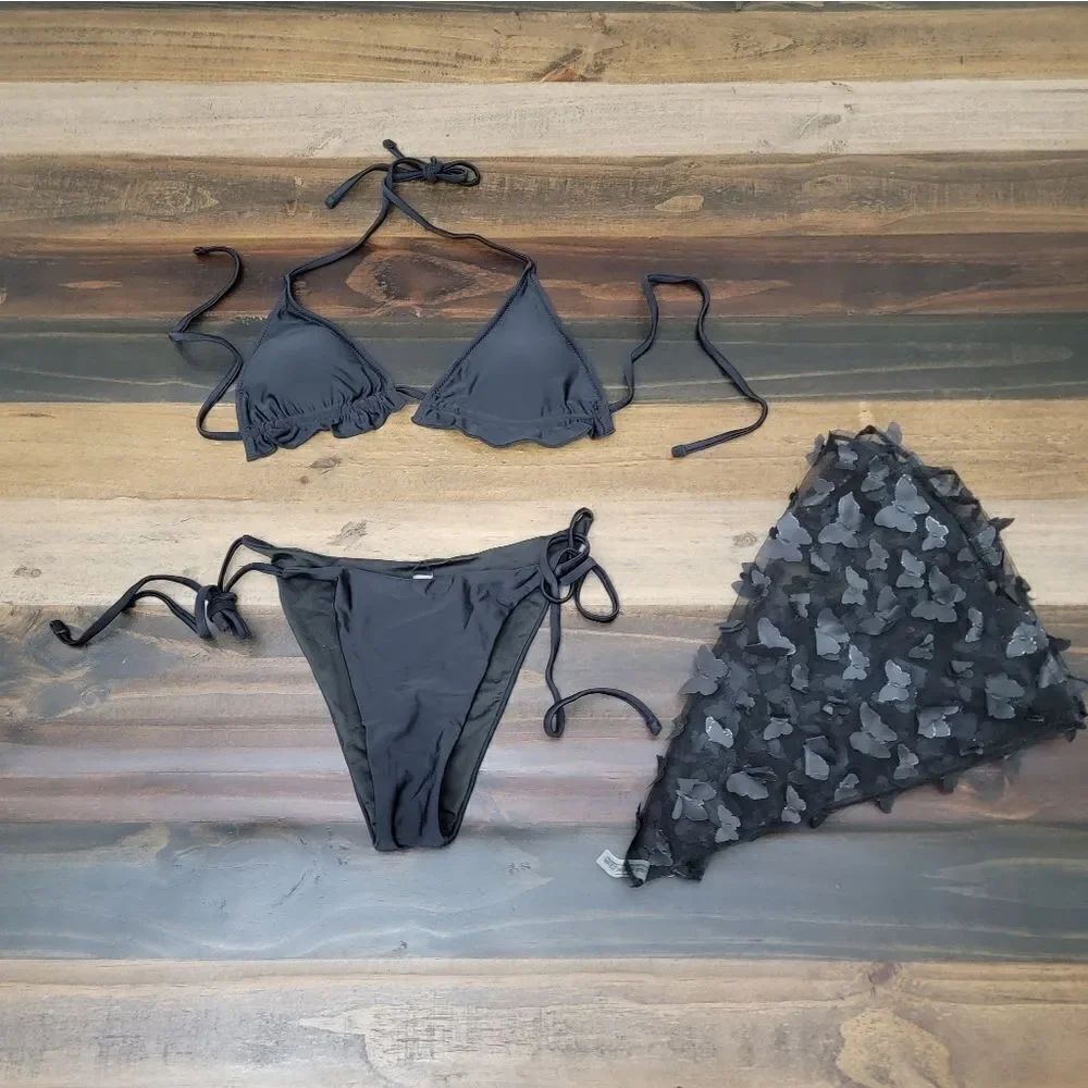 Adjustable Triangle Bikini With Three Piece Hakama Style Butterflies Size S